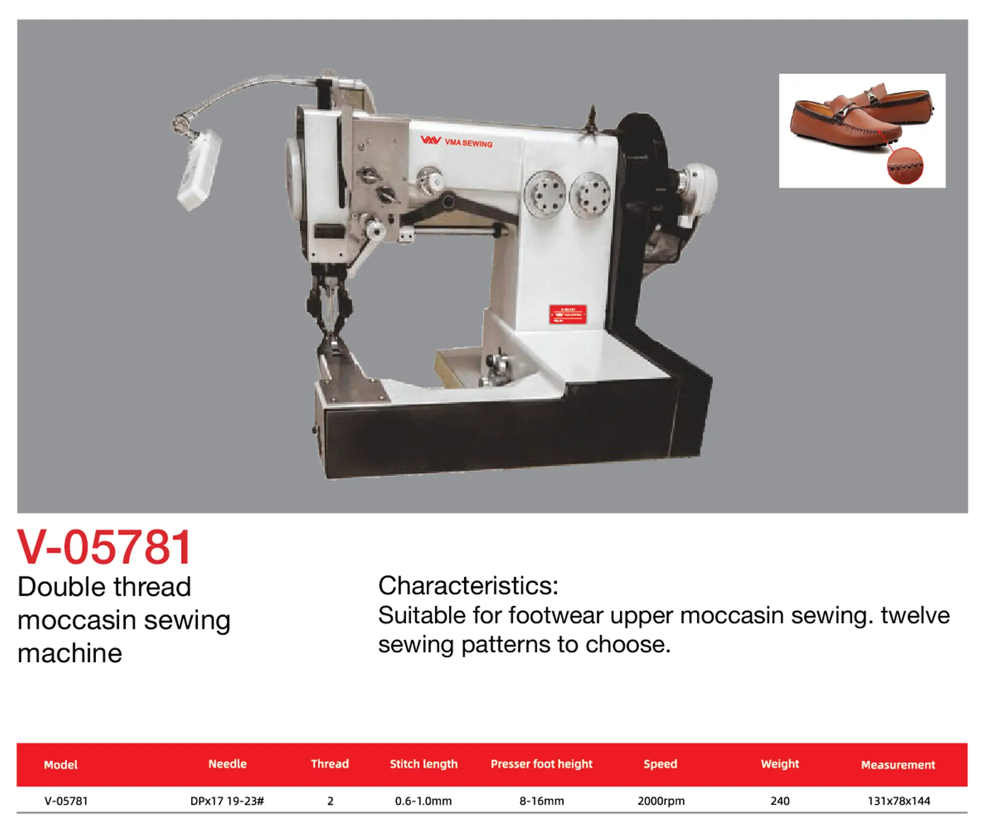 V-05781 Double thread moccasin sewing