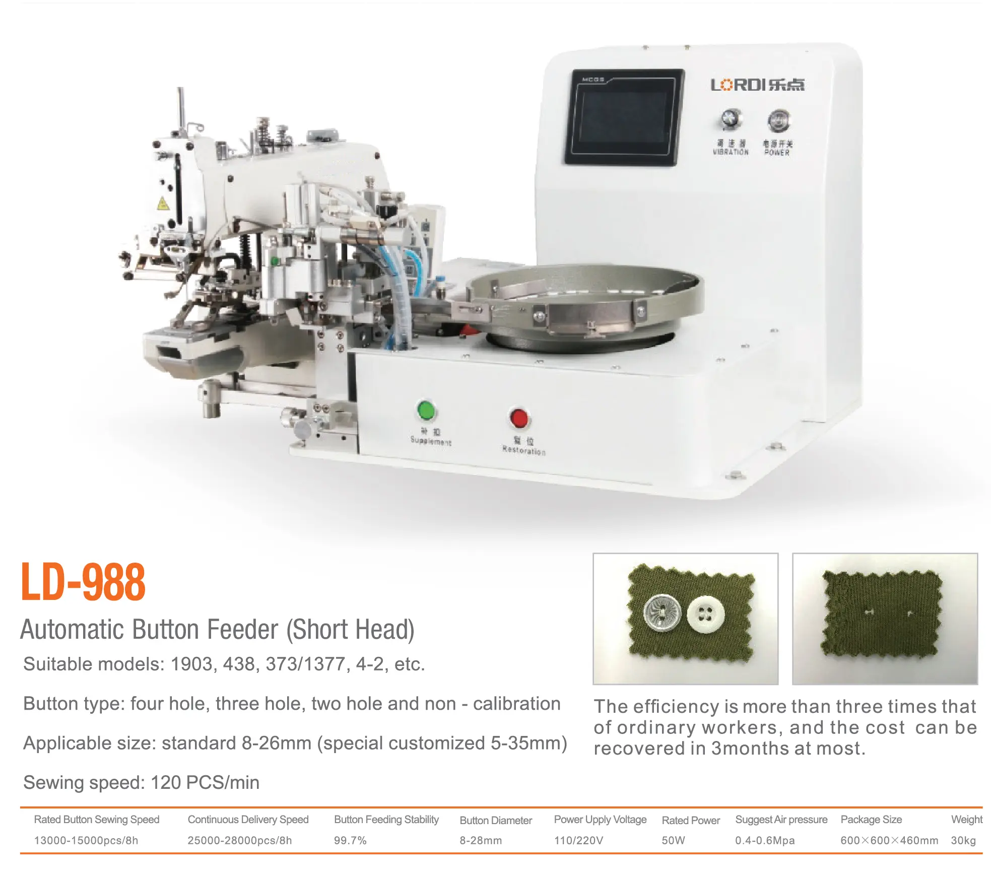 LD-988 automatic button feeder