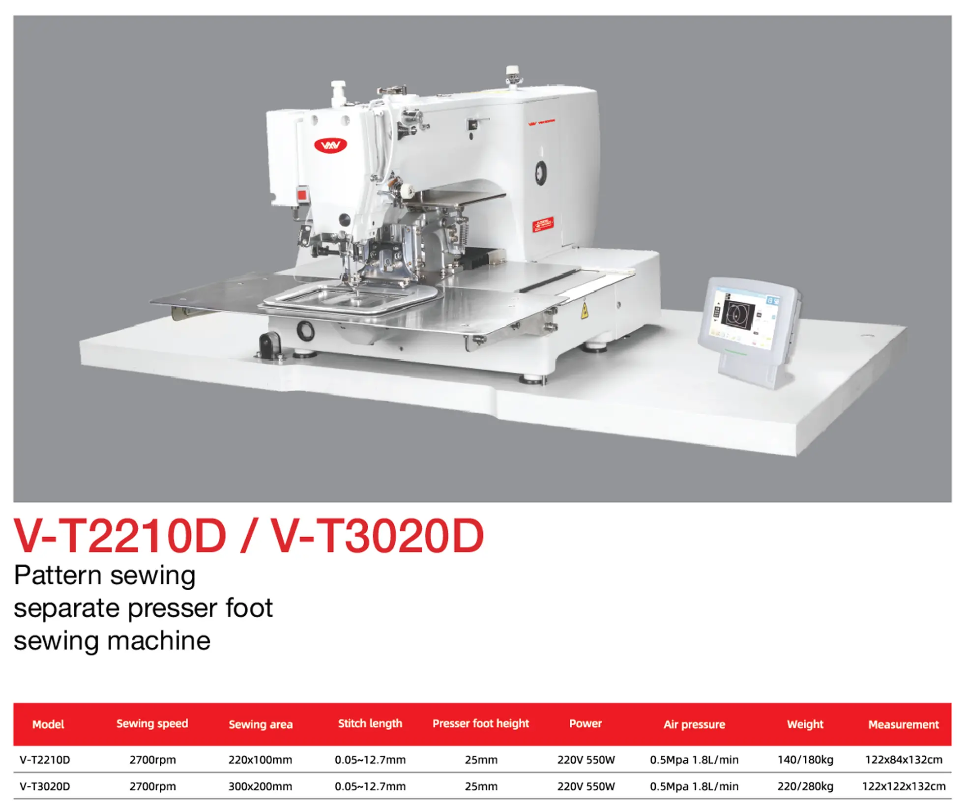 V-T2210D / V-T3020D Programmable pattern sewing machine