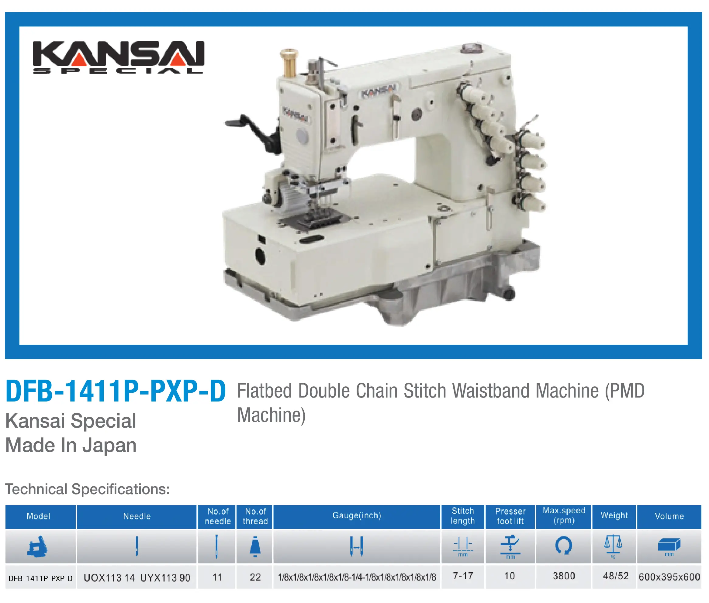DFB-1411P-PXP-D Flatbed Double Chain Stitch Waistband Machine (PMD Machine)